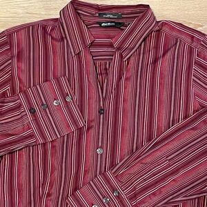 Eddie Bauer Men's Burgundy Striped Button Down Shirt